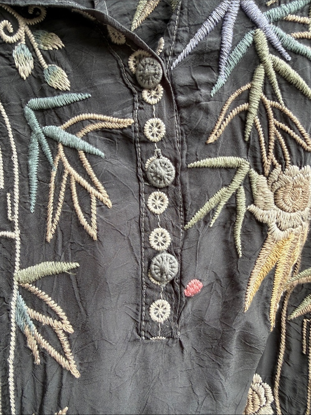 Johnny Was Gray Embroidered Midi Dress floral and bird accents lined pockets M - Picture 9 of 9